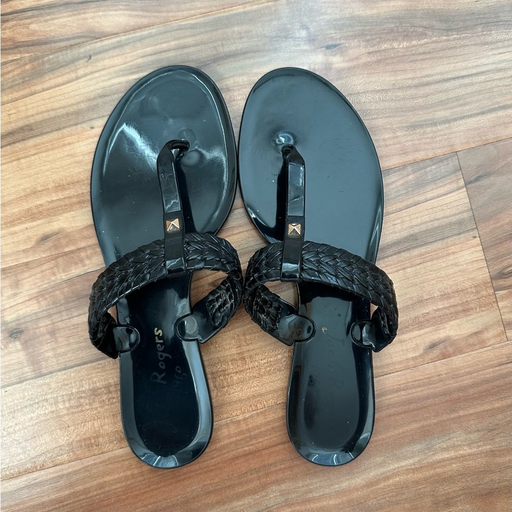 Pre-owned Women's Jack Rogers Black Patent Leather Sandals